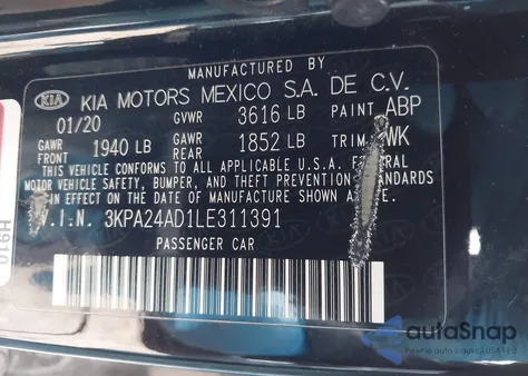 2020 Kia Rio Lx from USA, damaged, VIN 3KPA24AD1LE311391